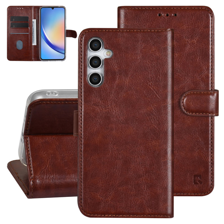 UNIQ Accessory Samsung Galaxy A34 5G Book Case hoesje - Pasjeshouder voor 3 pasjes - Hanger - Bruin-Hoesjes-Ilumina Benelux