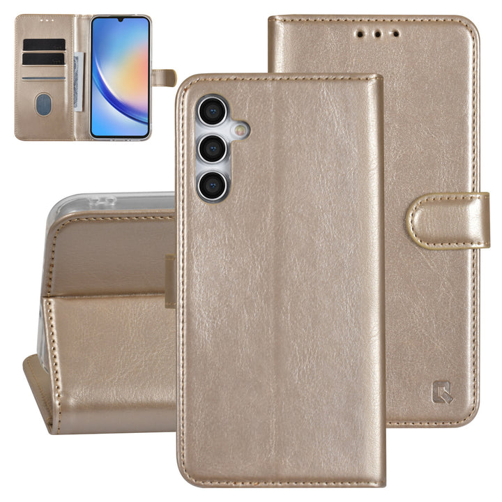 UNIQ Accessory Samsung Galaxy A34 5G Book Case hoesje - Pasjeshouder voor 3 pasjes - Hanger - Goud-Hoesjes-Ilumina Benelux