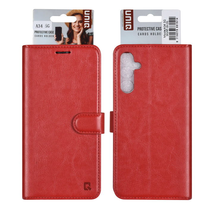 UNIQ Accessory Samsung Galaxy A34 5G Book Case hoesje - Pasjeshouder voor 3 pasjes - Hanger - Rood-Hoesjes-Ilumina Benelux