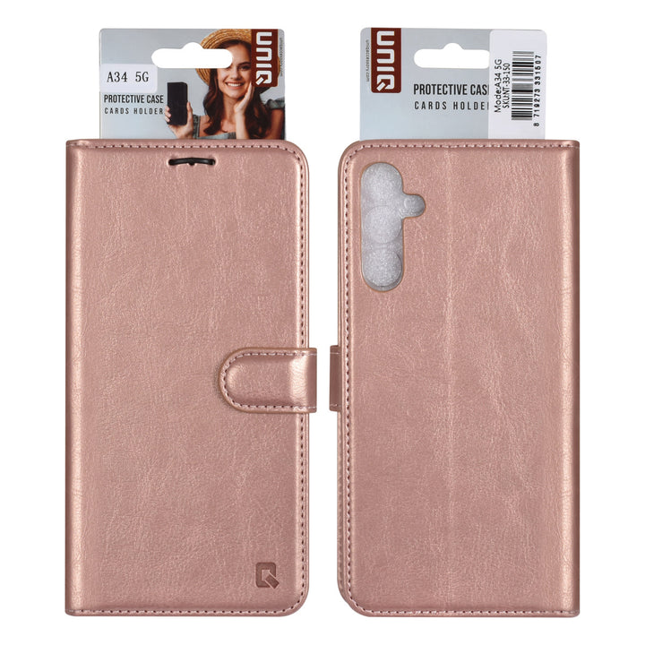 UNIQ Accessory Samsung Galaxy A34 5G Book Case hoesje - Pasjeshouder voor 3 pasjes - Hanger - Rose Gold-Hoesjes-Ilumina Benelux