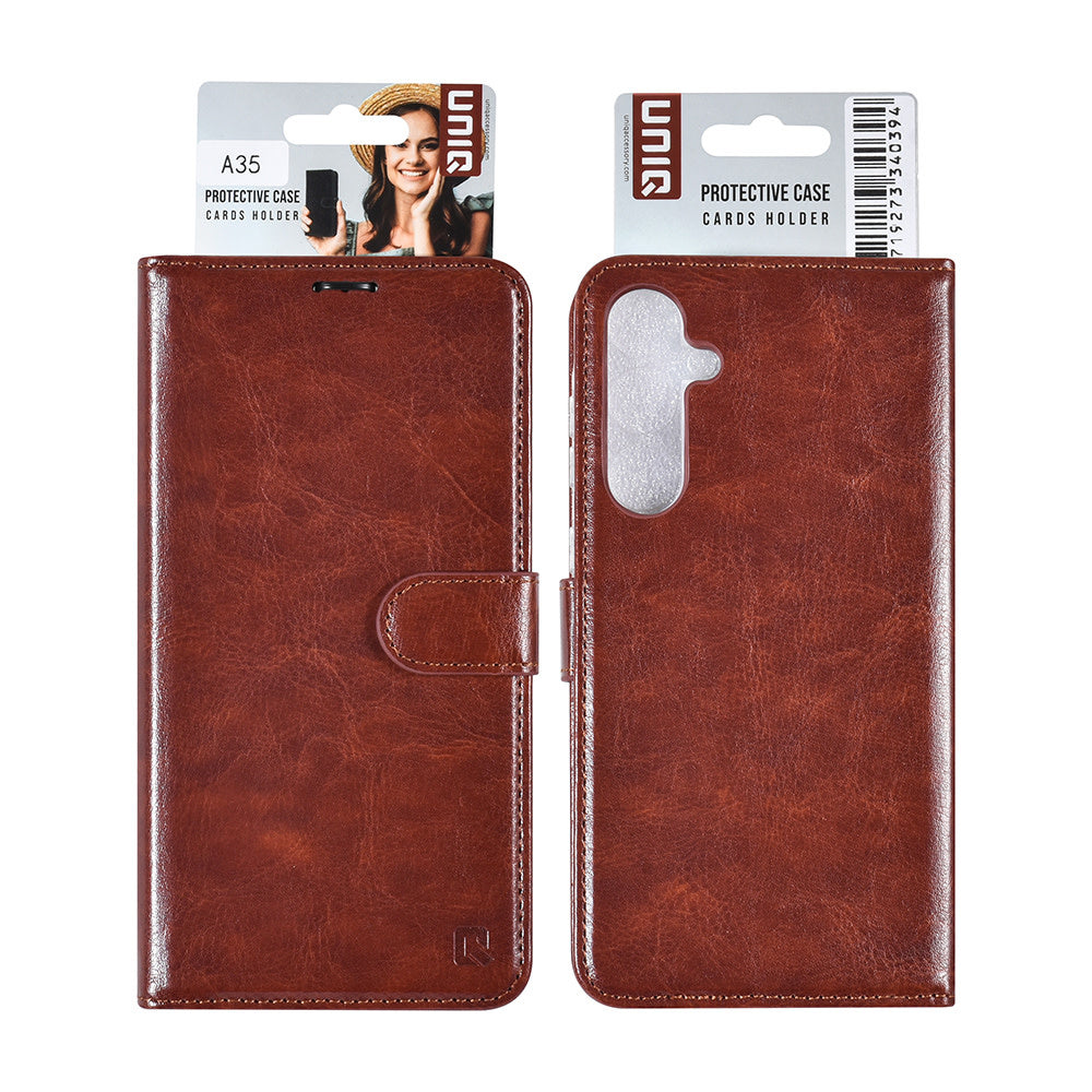 UNIQ Accessory Samsung Galaxy A35 Book Case hoesje Pasjeshouder - Bruin-Hoesjes-Ilumina Benelux