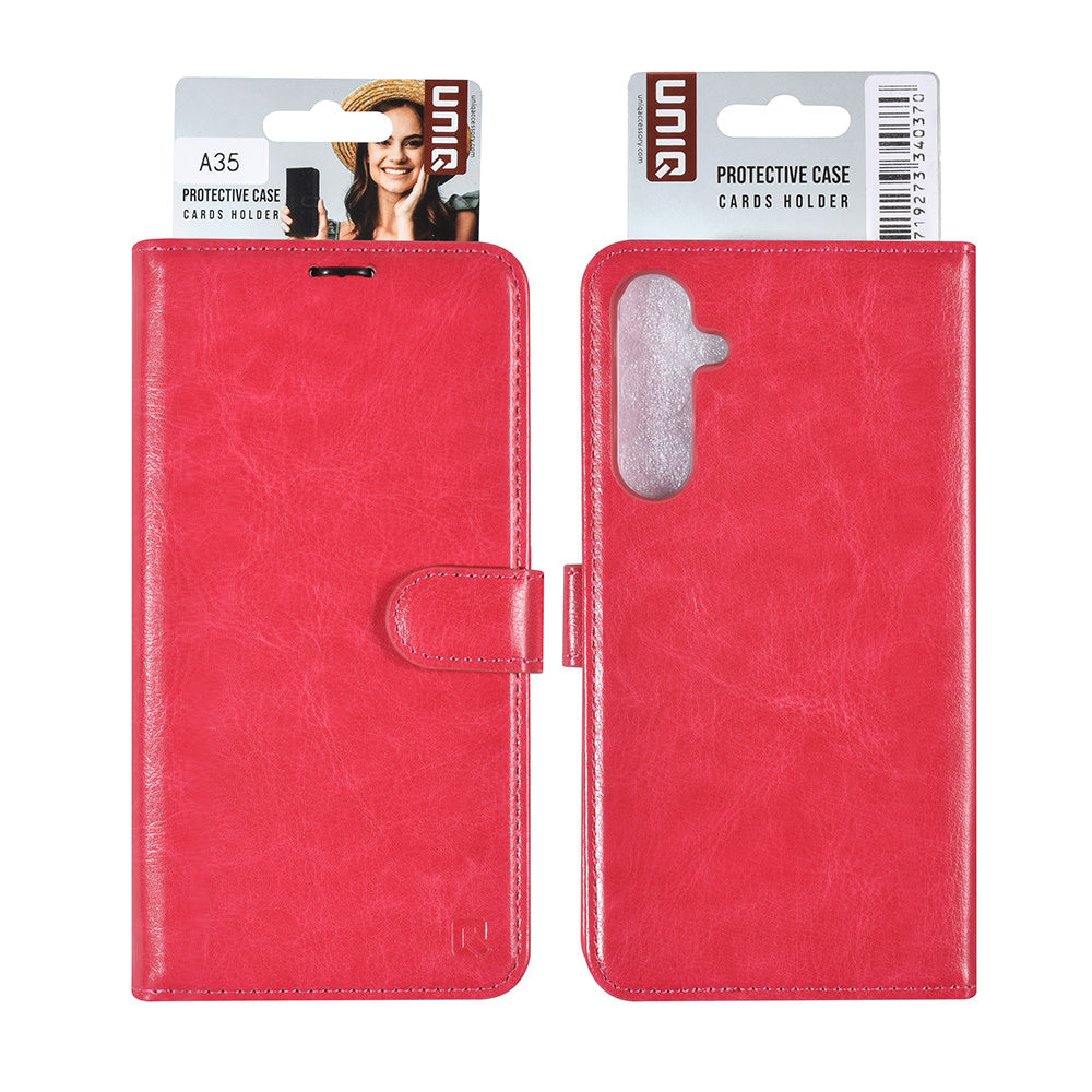 UNIQ Accessory Samsung Galaxy A35 Book Case hoesje Pasjeshouder - Felroze-Hoesjes-Ilumina Benelux