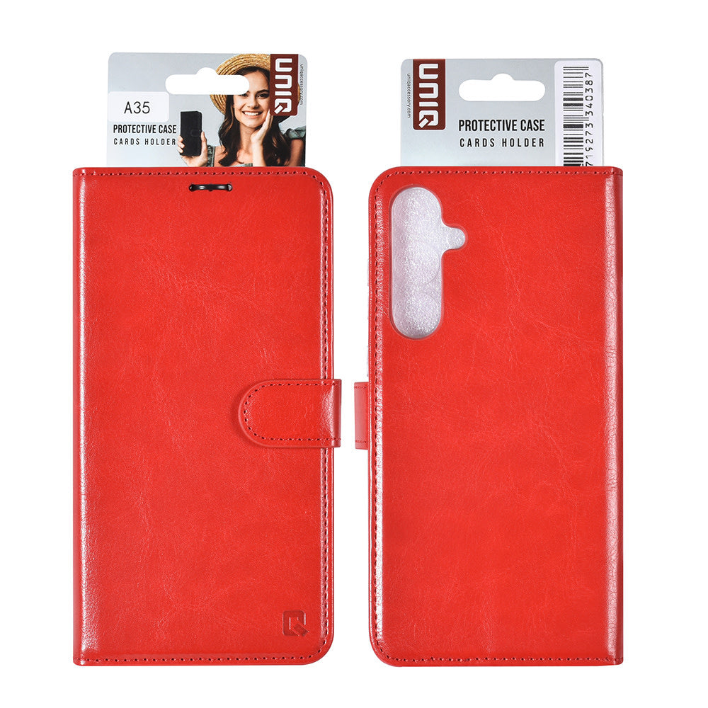 UNIQ Accessory Samsung Galaxy A35 Book Case hoesje Pasjeshouder - Rood-Hoesjes-Ilumina Benelux
