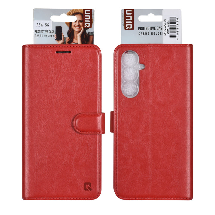 UNIQ Accessory Samsung Galaxy A54 5G Book Case hoesje - Pasjeshouder voor 3 pasjes - Hanger - Rood-Hoesjes-Ilumina Benelux