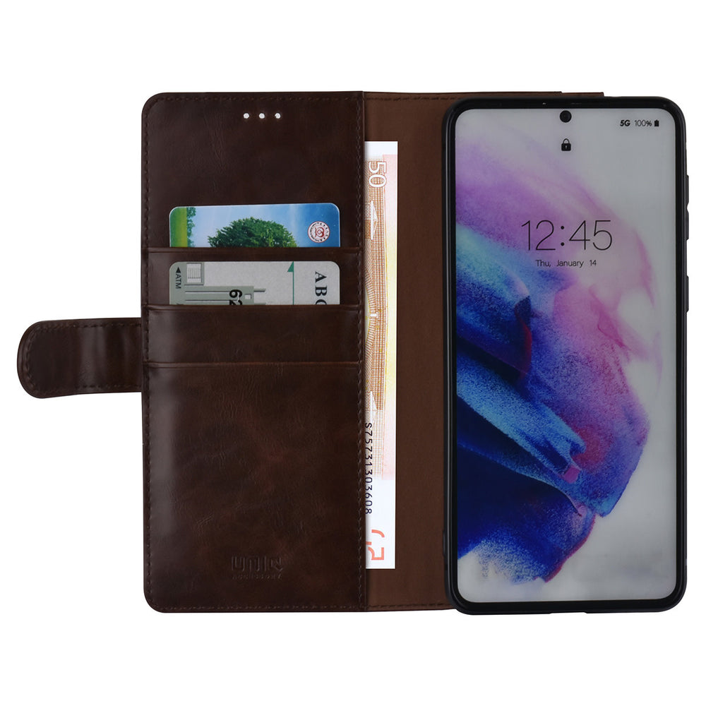 UNIQ Accessory Samsung Galaxy S21 Plus Book Case hoesje - DonkerBruin - Pasjeshouder 3 pasjes - PU Leather-Hoesjes-Ilumina Benelux