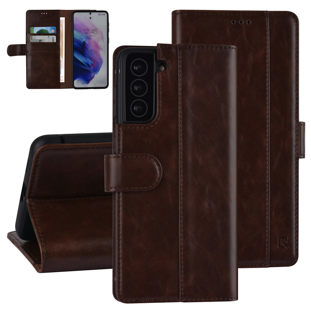 UNIQ Accessory Samsung Galaxy S21 Plus Book Case hoesje - DonkerBruin - Pasjeshouder 3 pasjes - PU Leather-Hoesjes-Ilumina Benelux
