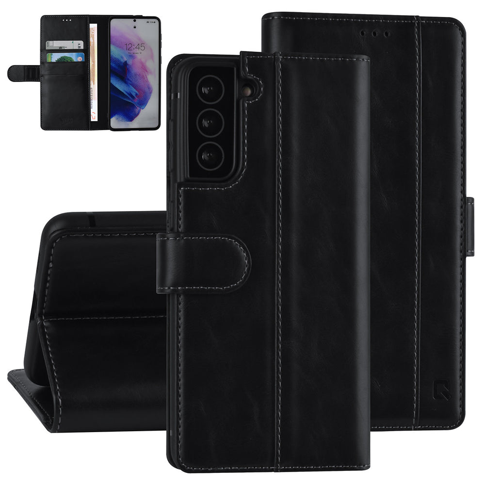 UNIQ Accessory Samsung Galaxy S21 Plus Book Case hoesje - Zwart - Pasjeshouder 3 pasjes - PU Leather-Hoesjes-Ilumina Benelux