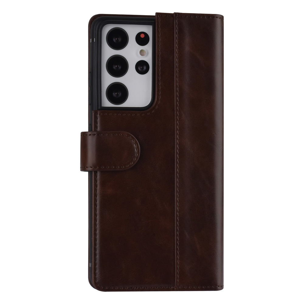 UNIQ Accessory Samsung Galaxy S21 Ultra Book Case hoesje - DonkerBruin - Pasjeshouder 3 pasjes - PU Leather-Hoesjes-Ilumina Benelux