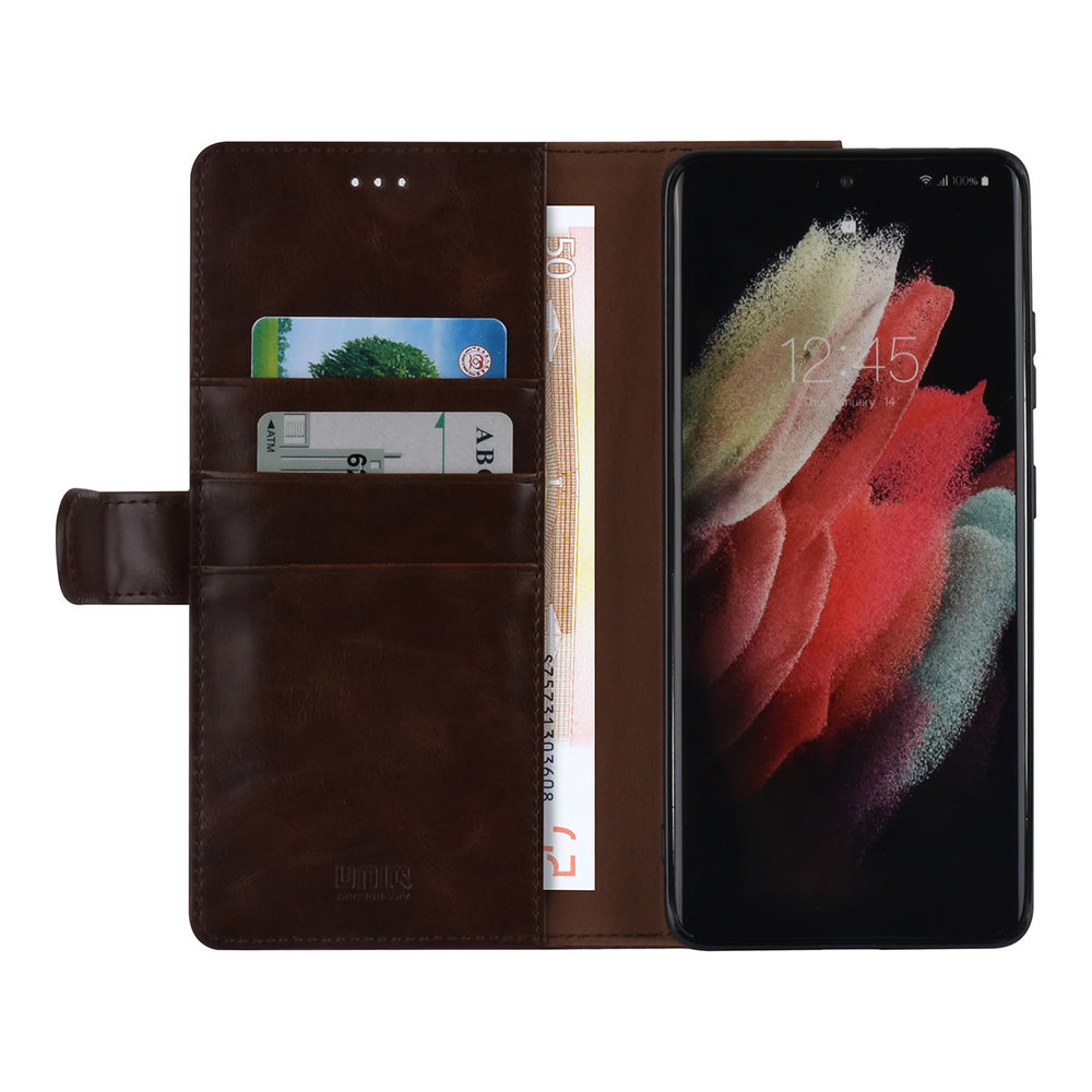 UNIQ Accessory Samsung Galaxy S21 Ultra Book Case hoesje - DonkerBruin - Pasjeshouder 3 pasjes - PU Leather-Hoesjes-Ilumina Benelux