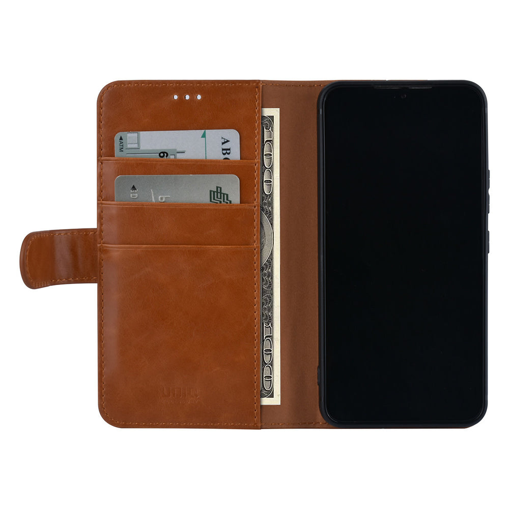 UNIQ Accessory Samsung Galaxy S22 Book Case hoesje - Pasjeshouder voor 3 pasjes - Magneetsluiting - Bruin-Hoesjes-Ilumina Benelux