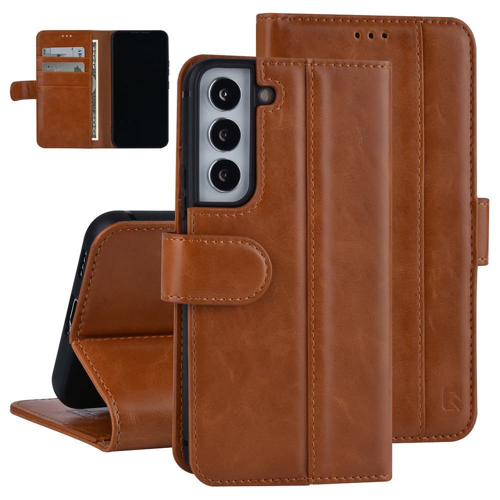 UNIQ Accessory Samsung Galaxy S22 Book Case hoesje - Pasjeshouder voor 3 pasjes - Magneetsluiting - Bruin-Hoesjes-Ilumina Benelux