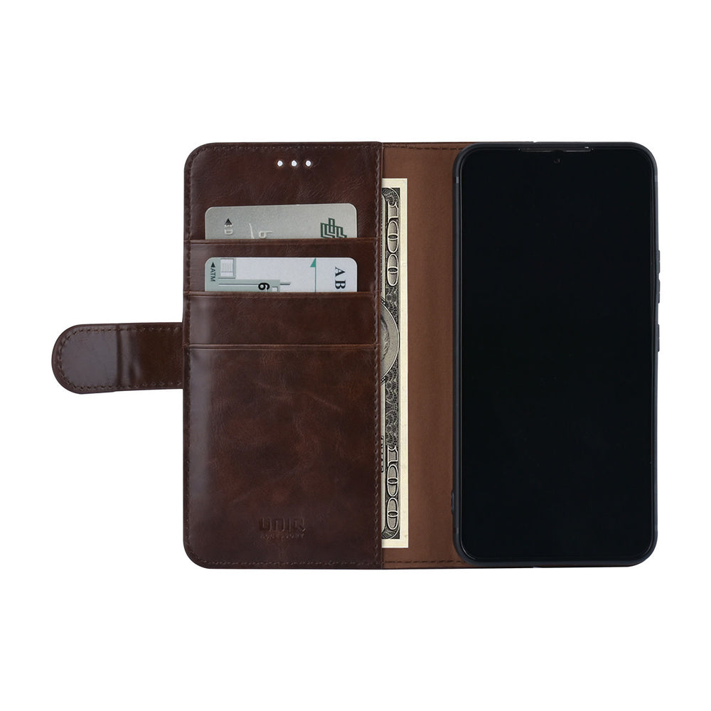UNIQ Accessory Samsung Galaxy S22 Book Case hoesje - Pasjeshouder voor 3 pasjes - Magneetsluiting - DonkerBruin-Hoesjes-Ilumina Benelux