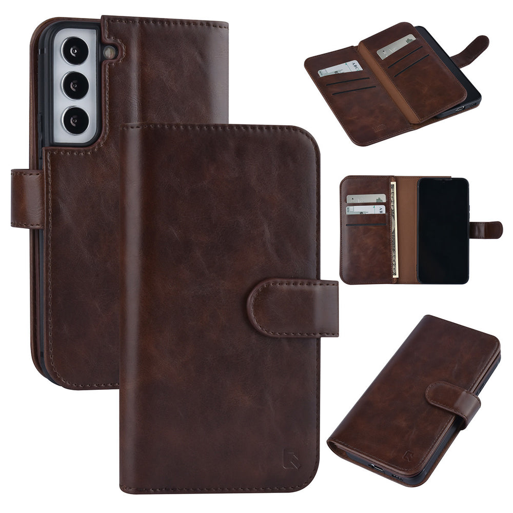 UNIQ Accessory Samsung Galaxy S22 Book Case hoesje - Pasjeshouder voor 9 pasjes - Magneetsluiting - DonkerBruin-Hoesjes-Ilumina Benelux