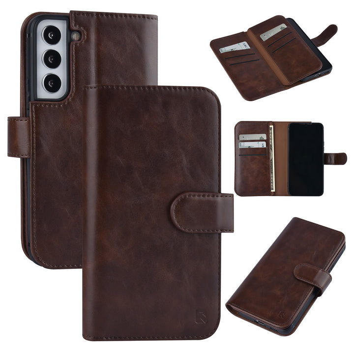 UNIQ Accessory Samsung Galaxy S22 Book Case hoesje - Pasjeshouder voor 9 pasjes - Magneetsluiting - DonkerBruin-Hoesjes-Ilumina Benelux