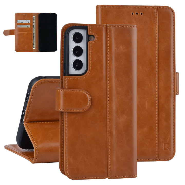 UNIQ Accessory Samsung Galaxy S22 Plus Book Case hoesje - Pasjeshouder voor 3 pasjes - Magneetsluiting - Bruin-Hoesjes-Ilumina Benelux