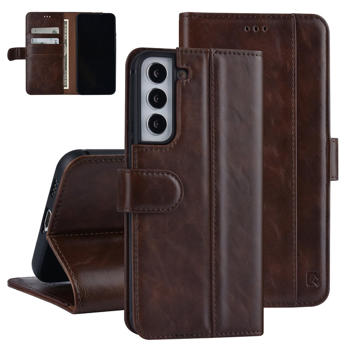 UNIQ Accessory Samsung Galaxy S22 Plus Book Case hoesje - Pasjeshouder voor 3 pasjes - Magneetsluiting - DonkerBruin-Hoesjes-Ilumina Benelux