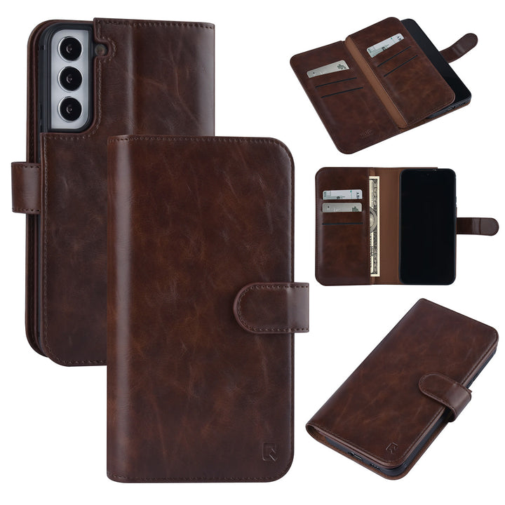 UNIQ Accessory Samsung Galaxy S22 Plus Book Case hoesje - Pasjeshouder voor 9 pasjes - Magneetsluiting - DonkerBruin-Hoesjes-Ilumina Benelux