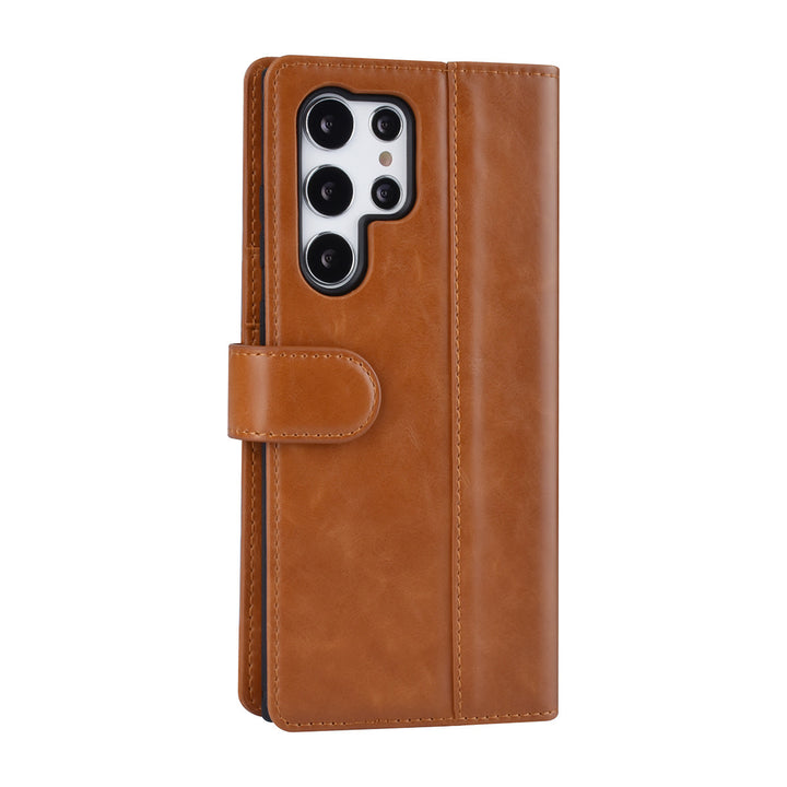 UNIQ Accessory Samsung Galaxy S22 Ultra Book Case hoesje - Pasjeshouder voor 3 pasjes - Magneetsluiting - Bruin-Hoesjes-Ilumina Benelux