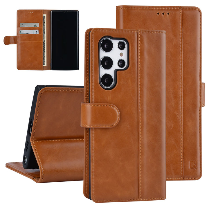 UNIQ Accessory Samsung Galaxy S22 Ultra Book Case hoesje - Pasjeshouder voor 3 pasjes - Magneetsluiting - Bruin-Hoesjes-Ilumina Benelux