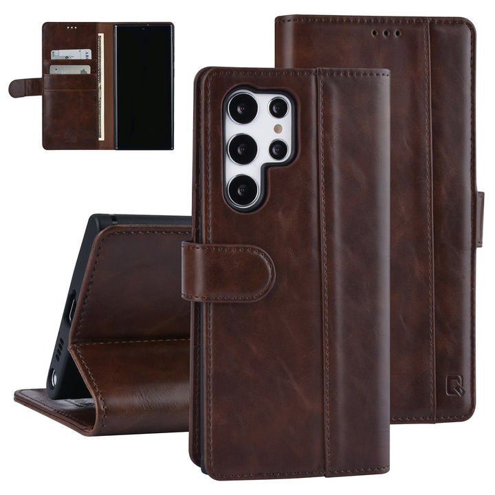 UNIQ Accessory Samsung Galaxy S22 Ultra Book Case hoesje - Pasjeshouder voor 3 pasjes - Magneetsluiting - DonkerBruin-Hoesjes-Ilumina Benelux