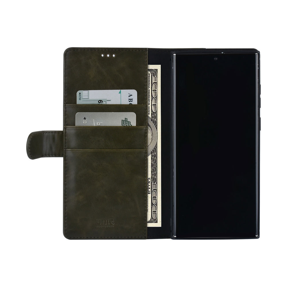 UNIQ Accessory Samsung Galaxy S22 Ultra Book Case hoesje - Pasjeshouder voor 3 pasjes - Magneetsluiting - DonkerGroen-Hoesjes-Ilumina Benelux