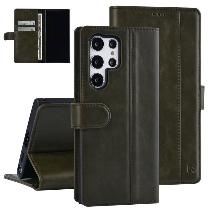 UNIQ Accessory Samsung Galaxy S22 Ultra Book Case hoesje - Pasjeshouder voor 3 pasjes - Magneetsluiting - DonkerGroen-Hoesjes-Ilumina Benelux