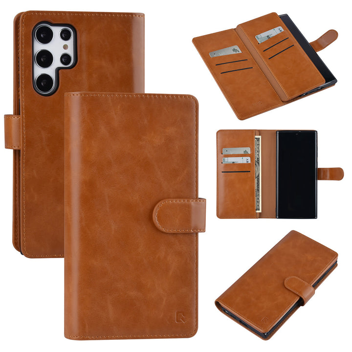 UNIQ Accessory Samsung Galaxy S22 Ultra Book Case hoesje - Pasjeshouder voor 9 pasjes - Magneetsluiting - Bruin-Hoesjes-Ilumina Benelux