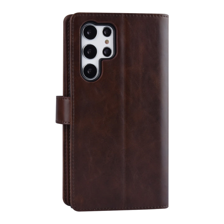 UNIQ Accessory Samsung Galaxy S22 Ultra Book Case hoesje - Pasjeshouder voor 9 pasjes - Magneetsluiting - DonkerBruin-Hoesjes-Ilumina Benelux