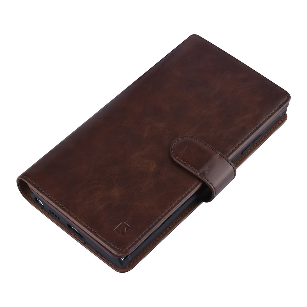UNIQ Accessory Samsung Galaxy S22 Ultra Book Case hoesje - Pasjeshouder voor 9 pasjes - Magneetsluiting - DonkerBruin-Hoesjes-Ilumina Benelux