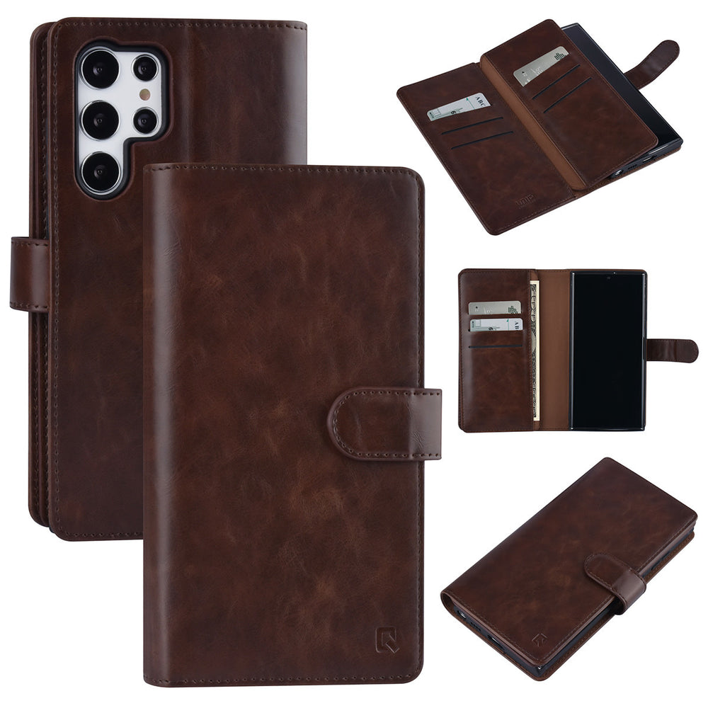UNIQ Accessory Samsung Galaxy S22 Ultra Book Case hoesje - Pasjeshouder voor 9 pasjes - Magneetsluiting - DonkerBruin-Hoesjes-Ilumina Benelux