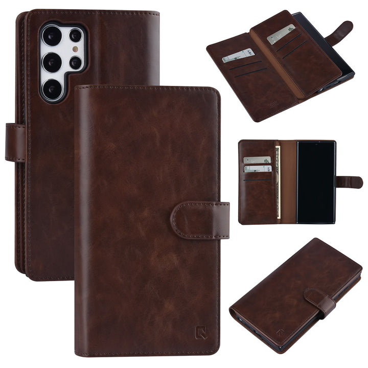 UNIQ Accessory Samsung Galaxy S22 Ultra Book Case hoesje - Pasjeshouder voor 9 pasjes - Magneetsluiting - DonkerBruin-Hoesjes-Ilumina Benelux