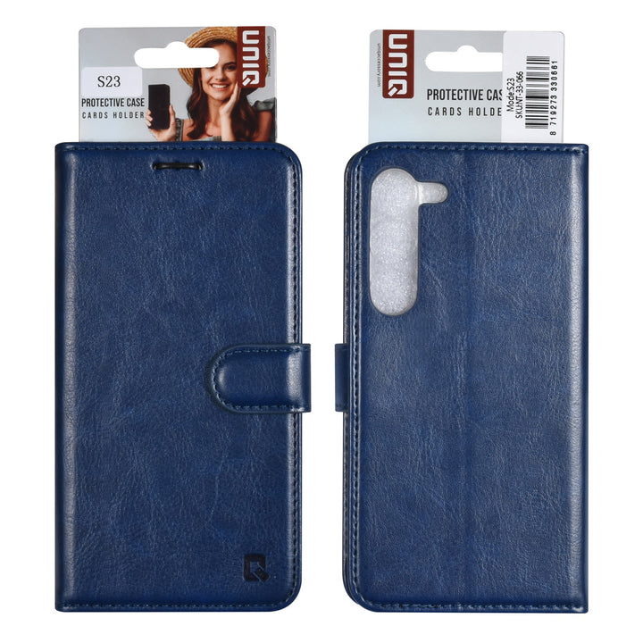 UNIQ Accessory Samsung Galaxy S23 Book Case hoesje - Pasjeshouder voor 3 pasjes - Hanger - Blauw-Hoesjes-Ilumina Benelux