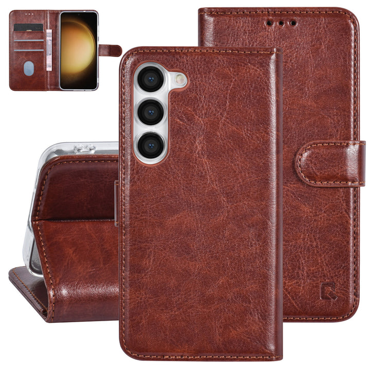 UNIQ Accessory Samsung Galaxy S23 Book Case hoesje - Pasjeshouder voor 3 pasjes - Hanger - Bruin-Hoesjes-Ilumina Benelux