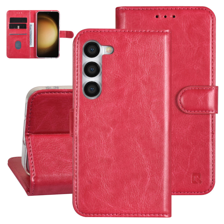 UNIQ Accessory Samsung Galaxy S23 Book Case hoesje - Pasjeshouder voor 3 pasjes - Hanger - Felroze-Hoesjes-Ilumina Benelux