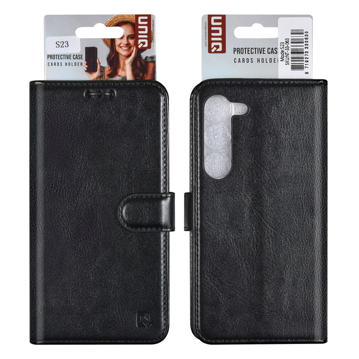 UNIQ Accessory Samsung Galaxy S23 Book Case hoesje - Pasjeshouder voor 3 pasjes - Hanger - Zwart-Hoesjes-Ilumina Benelux