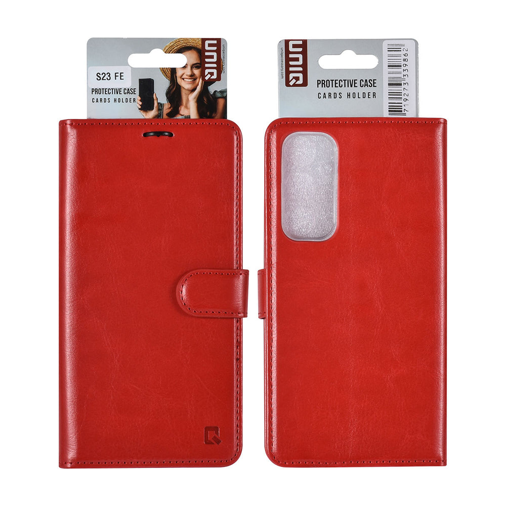 UNIQ Accessory Samsung Galaxy S23 FE Book Case hoesje Pasjeshouder - Rood-Hoesjes-Ilumina Benelux