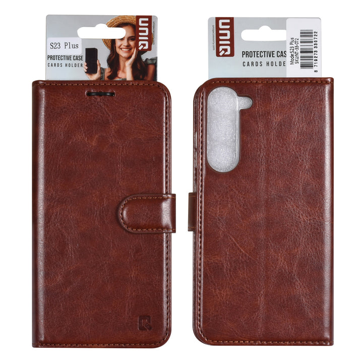 UNIQ Accessory Samsung Galaxy S23 Plus Book Case hoesje - Pasjeshouder voor 3 pasjes - Hanger - Bruin-Hoesjes-Ilumina Benelux
