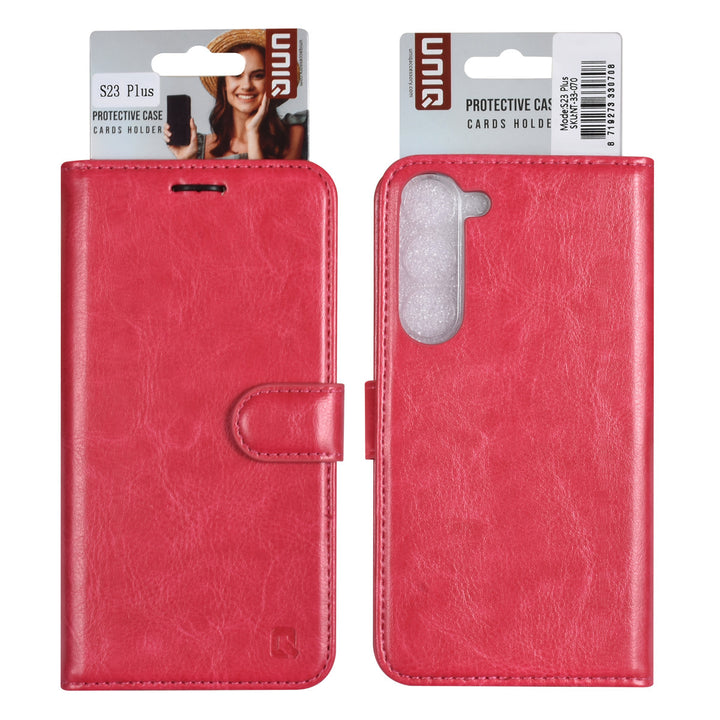 UNIQ Accessory Samsung Galaxy S23 Plus Book Case hoesje - Pasjeshouder voor 3 pasjes - Hanger - Felroze-Hoesjes-Ilumina Benelux