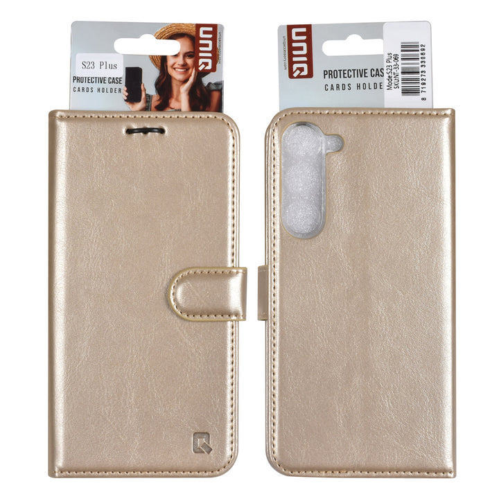 UNIQ Accessory Samsung Galaxy S23 Plus Book Case hoesje - Pasjeshouder voor 3 pasjes - Hanger - Goud-Hoesjes-Ilumina Benelux