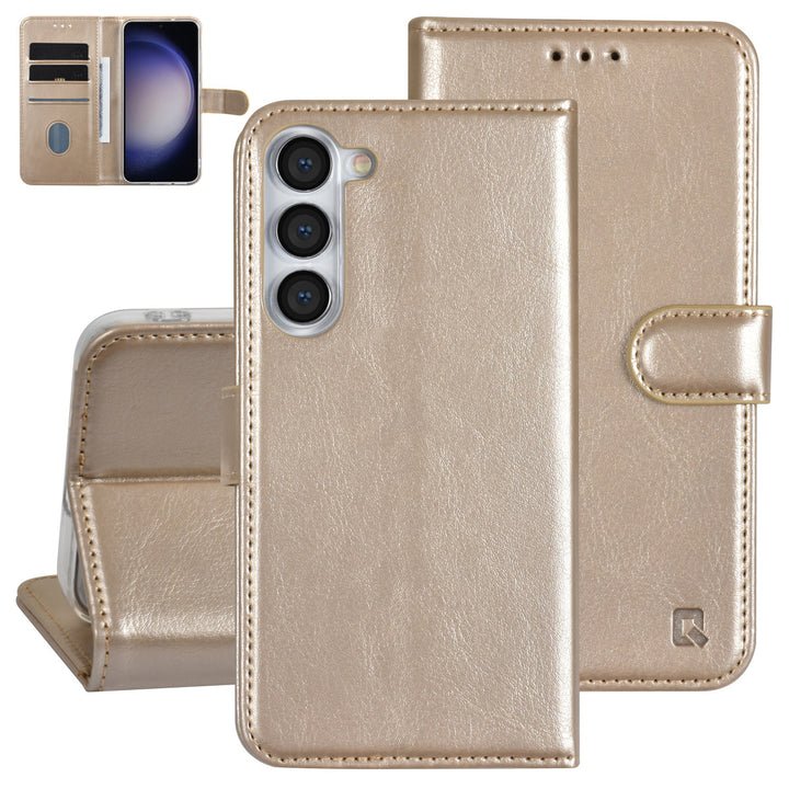 UNIQ Accessory Samsung Galaxy S23 Plus Book Case hoesje - Pasjeshouder voor 3 pasjes - Hanger - Goud-Hoesjes-Ilumina Benelux