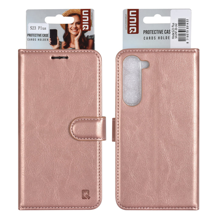 UNIQ Accessory Samsung Galaxy S23 Plus Book Case hoesje - Pasjeshouder voor 3 pasjes - Hanger - Rose Gold-Hoesjes-Ilumina Benelux