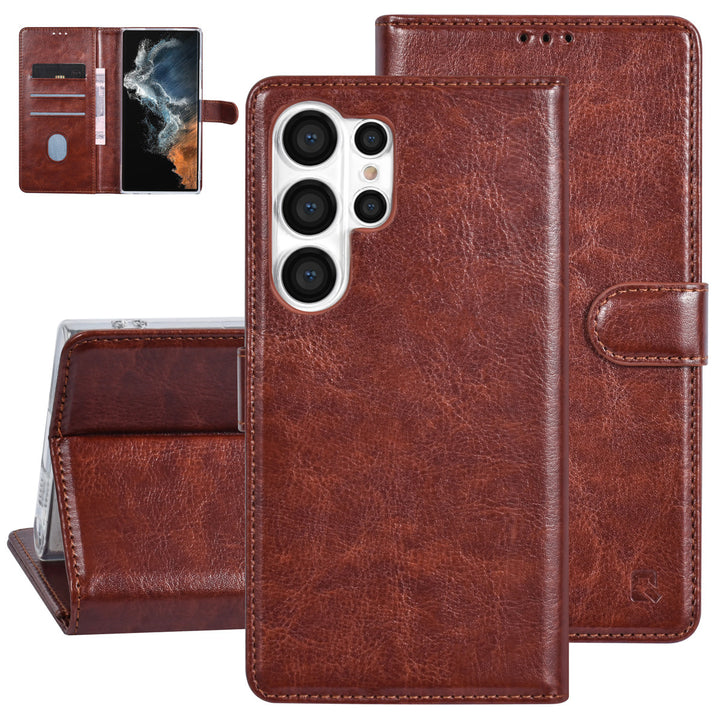 UNIQ Accessory Samsung Galaxy S23 Ultra Book Case hoesje - Pasjeshouder voor 3 pasjes - Hanger - Bruin-Hoesjes-Ilumina Benelux
