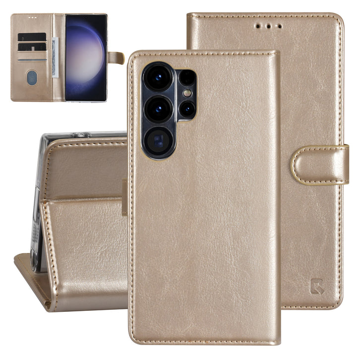 UNIQ Accessory Samsung Galaxy S23 Ultra Book Case hoesje - Pasjeshouder voor 3 pasjes - Hanger - Goud-Hoesjes-Ilumina Benelux