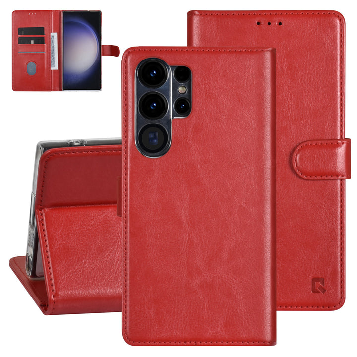UNIQ Accessory Samsung Galaxy S23 Ultra Book Case hoesje - Pasjeshouder voor 3 pasjes - Hanger - Rood-Hoesjes-Ilumina Benelux