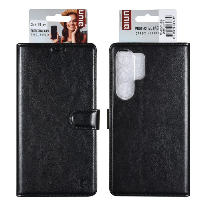 UNIQ Accessory Samsung Galaxy S23 Ultra Book Case hoesje - Pasjeshouder voor 3 pasjes - Hanger - Zwart-Hoesjes-Ilumina Benelux