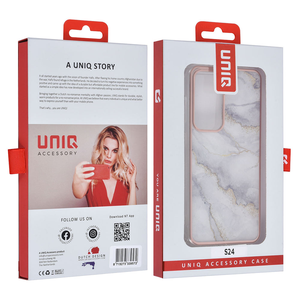 UNIQ Accessory Samsung Galaxy S24 Backcover hoesje Gold Line - Marble White-Hoesjes-Ilumina Benelux