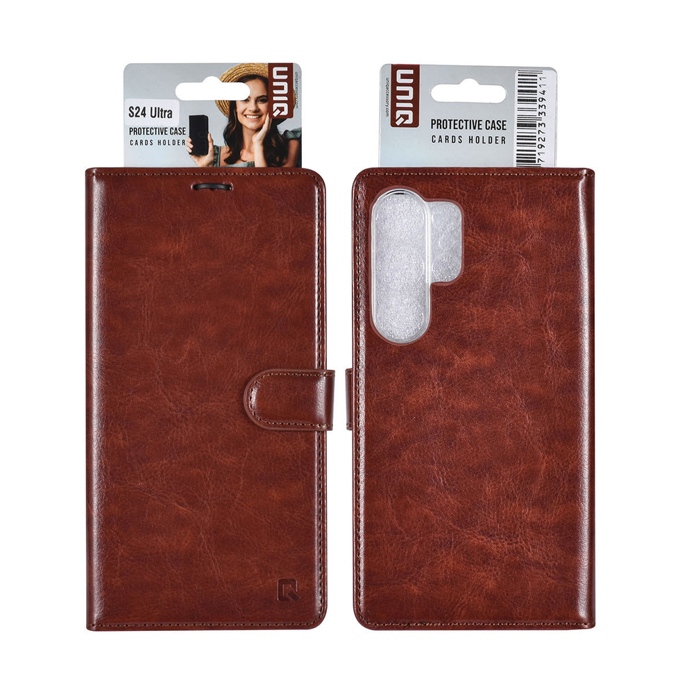 UNIQ Accessory Samsung Galaxy S24 Ultra Book Case hoesje 3 pasjeshouder - Bruin-Hoesjes-Ilumina Benelux