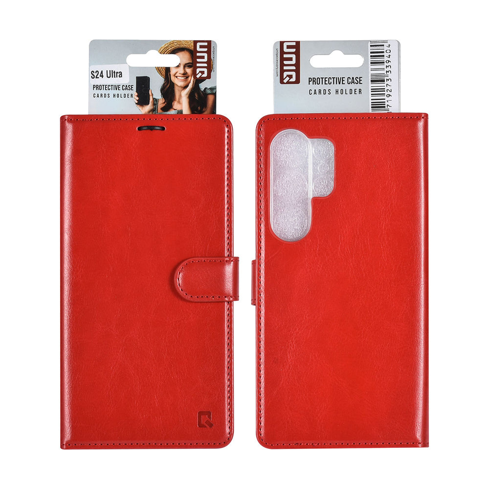 UNIQ Accessory Samsung Galaxy S24 Ultra Book Case hoesje 3 pasjeshouder - Rood-Hoesjes-Ilumina Benelux