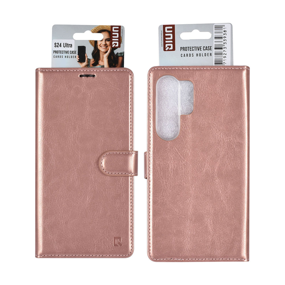 UNIQ Accessory Samsung Galaxy S24 Ultra Book Case hoesje 3 pasjeshouder - Rose Gold-Hoesjes-Ilumina Benelux