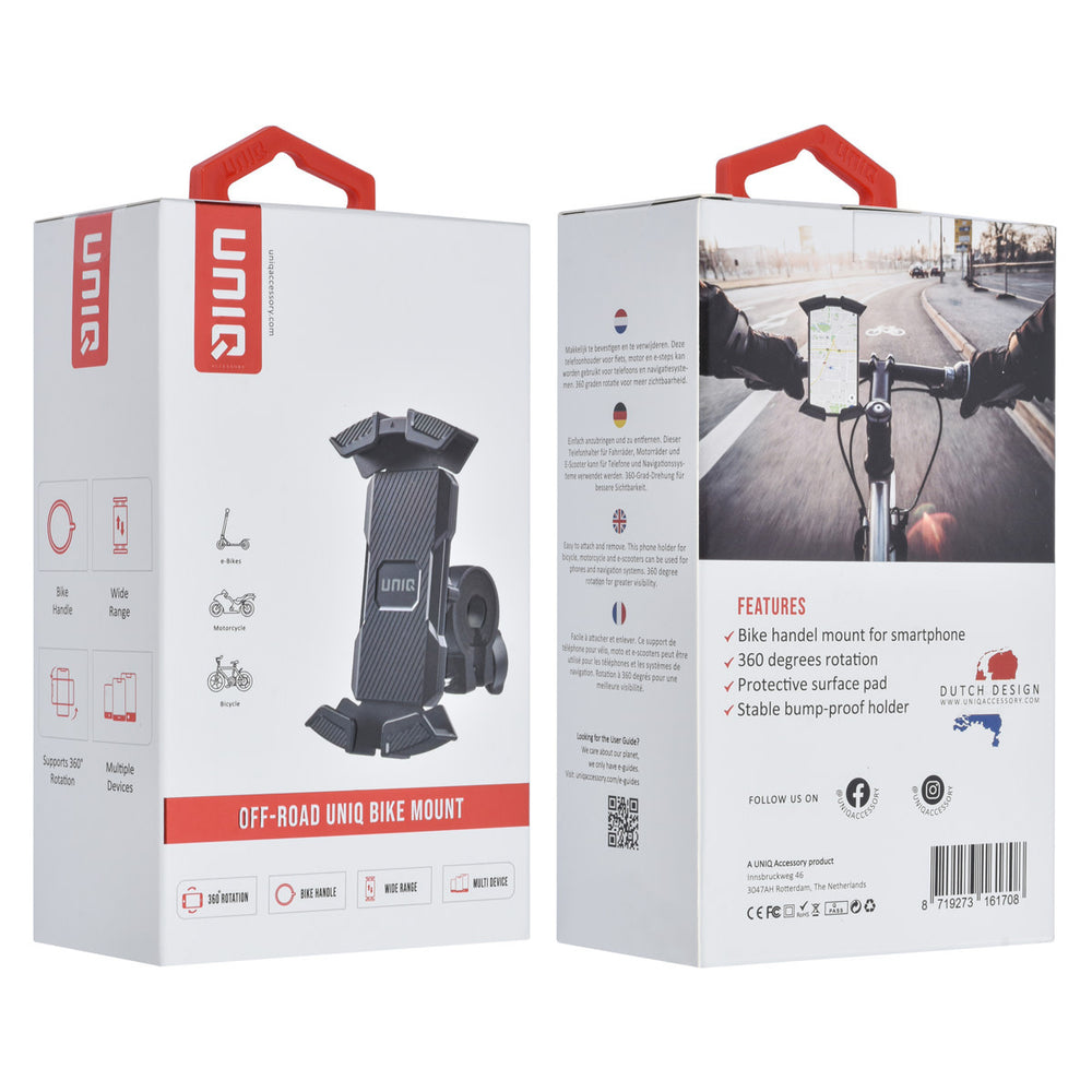 UNIQ Accessory Schokbestendige Fietshouder - 360 graden draaibaar - Zwart-Telefoonhouders-Ilumina Benelux